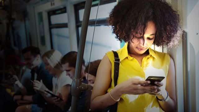 Woman reading on a train