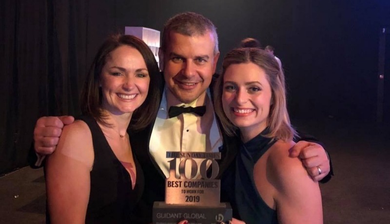 Selena Ayling, Simon Blockley and Steph Dyke celebrate award win